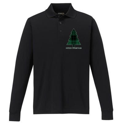 Merry Christmas Plaited Tree Performance Long Sleeve Polo