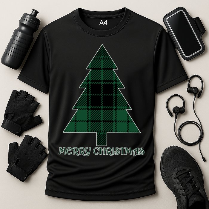 Merry Christmas Plaited Tree Cooling Performance Crew T-Shirt