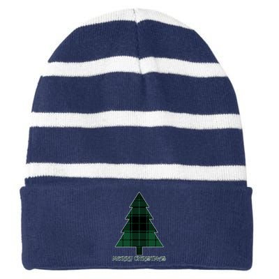 Merry Christmas Plaited Tree Striped Beanie with Solid Band