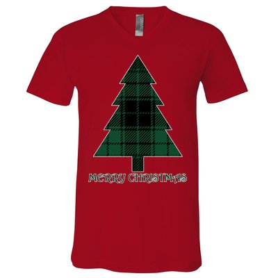 Merry Christmas Plaited Tree V-Neck T-Shirt