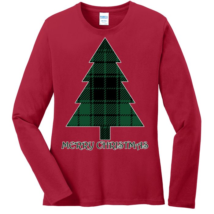 Merry Christmas Plaited Tree Ladies Long Sleeve Shirt