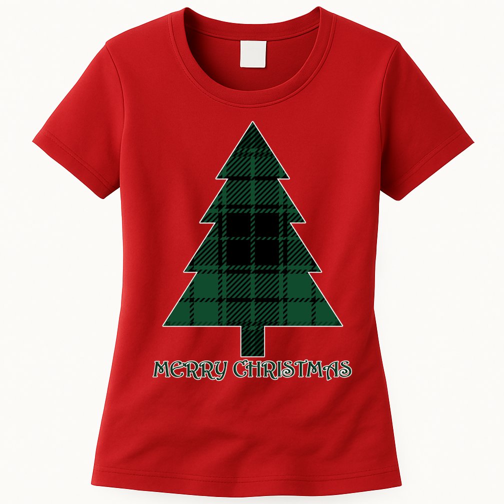 Merry Christmas Plaited Tree Womens T-Shirt