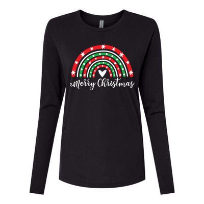 Merry Christmas Rainbow Womens Cotton Relaxed Long Sleeve T-Shirt