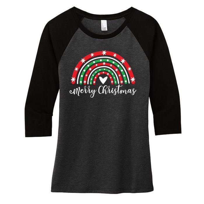 Merry Christmas Rainbow Women's Tri-Blend 3/4-Sleeve Raglan Shirt