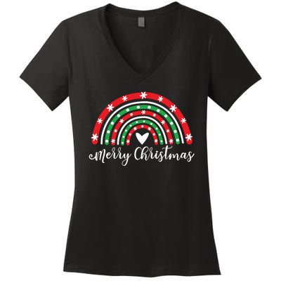 Merry Christmas Rainbow Women's V-Neck T-Shirt