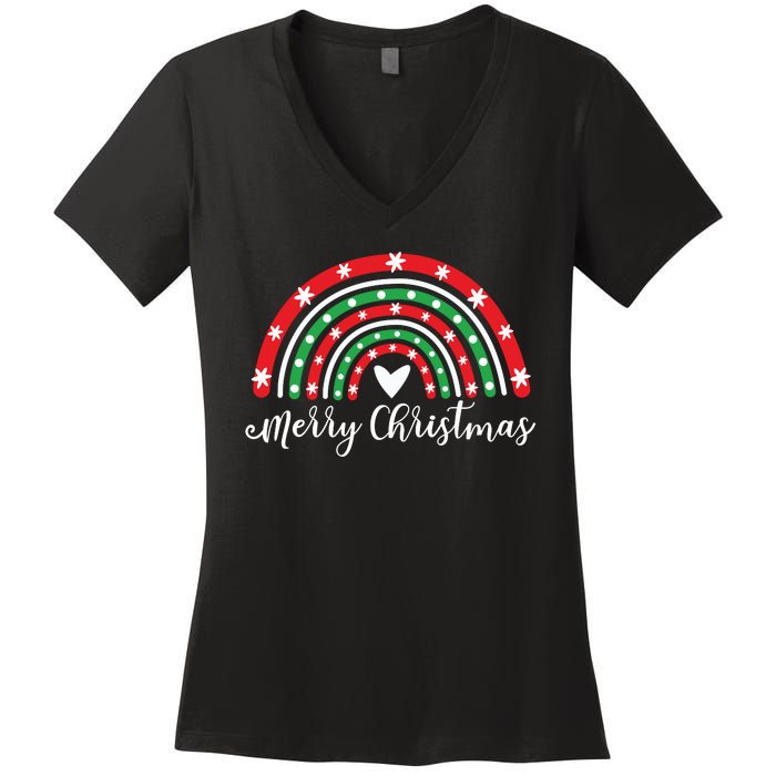 Merry Christmas Rainbow Women's V-Neck T-Shirt