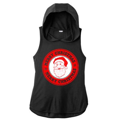 Merry Christmas Santa Claus Distressed Stamp of Approval Ladies PosiCharge Tri-Blend Wicking Draft Hoodie Tank