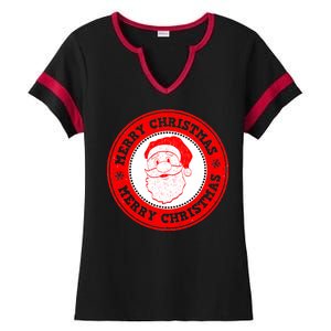 Merry Christmas Santa Claus Distressed Stamp of Approval Ladies Halftime Notch Neck Tee