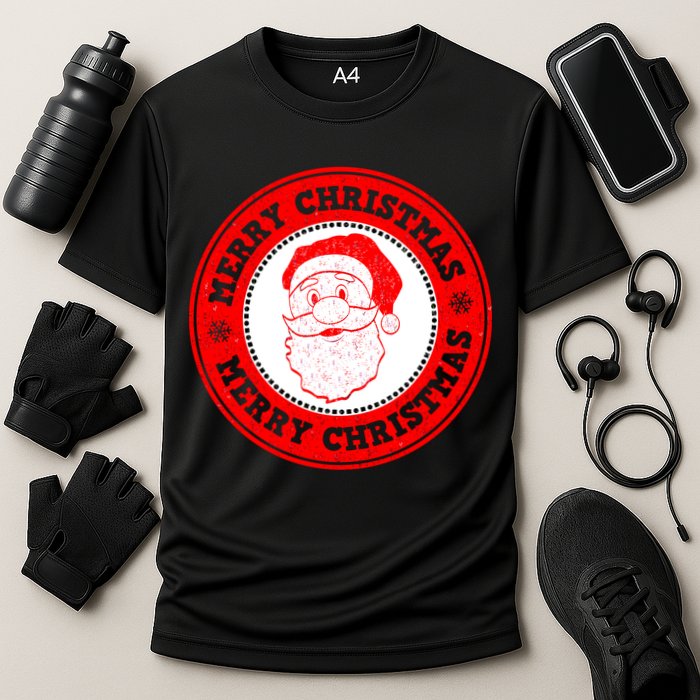 Merry Christmas Santa Claus Distressed Stamp of Approval Cooling Performance Crew T-Shirt
