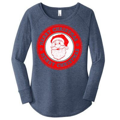 Merry Christmas Santa Claus Distressed Stamp of Approval Women's Perfect Tri Tunic Long Sleeve Shirt