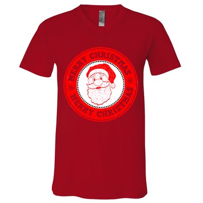 Merry Christmas Santa Claus Distressed Stamp of Approval V-Neck T-Shirt