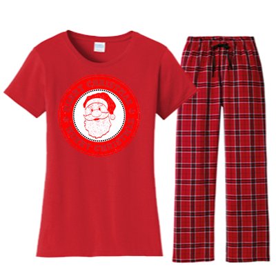 Merry Christmas Santa Claus Distressed Stamp of Approval Women's Flannel Pajama Set