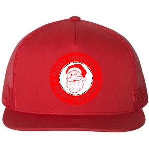 Merry Christmas Santa Claus Distressed Stamp of Approval Flat Bill Trucker Hat