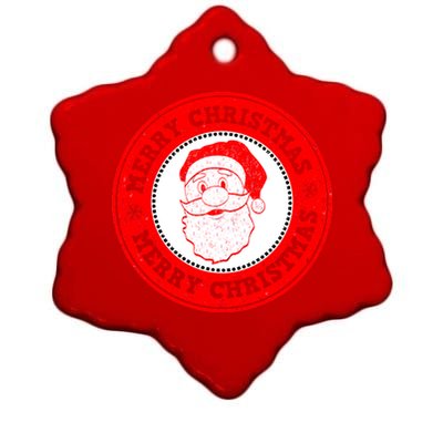 Merry Christmas Santa Claus Distressed Stamp of Approval Ceramic Star Ornament