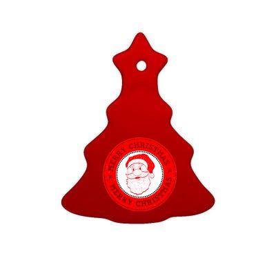 Merry Christmas Santa Claus Distressed Stamp of Approval Ceramic Tree Ornament