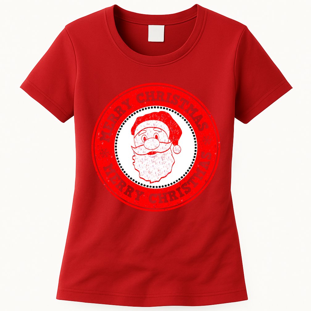 Merry Christmas Santa Claus Distressed Stamp of Approval Womens T-Shirt