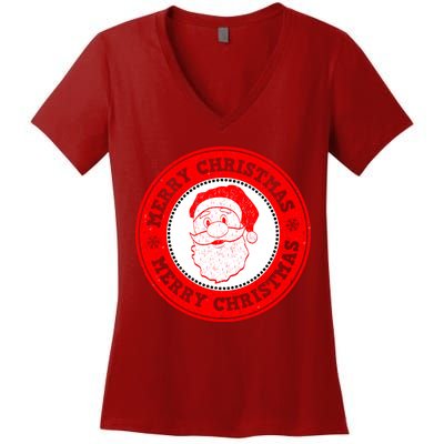 Merry Christmas Santa Claus Distressed Stamp of Approval Women's V-Neck T-Shirt