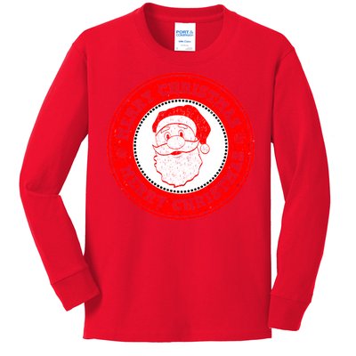 Merry Christmas Santa Claus Distressed Stamp of Approval Kids Long Sleeve Shirt