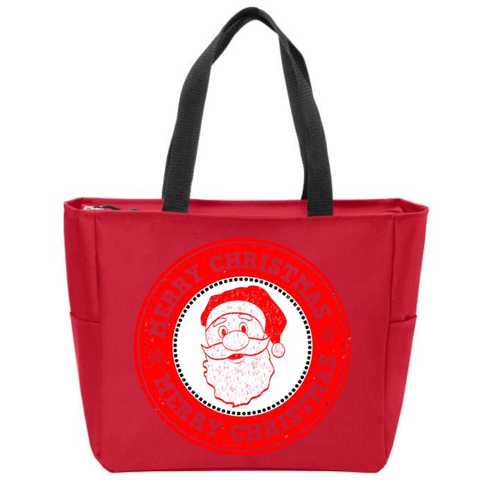 Merry Christmas Santa Claus Distressed Stamp of Approval Zip Tote Bag