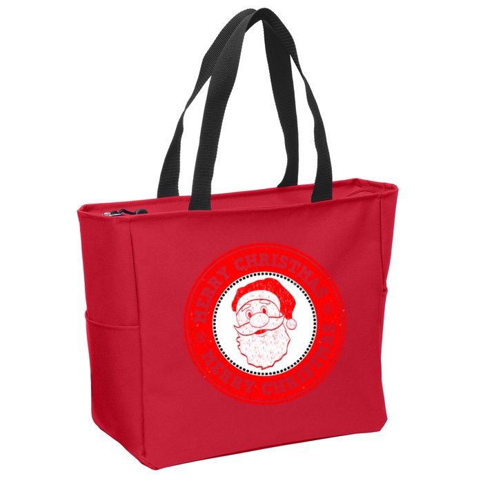 Merry Christmas Santa Claus Distressed Stamp of Approval Zip Tote Bag