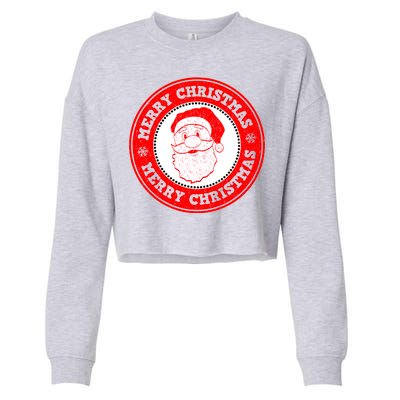 Merry Christmas Santa Claus Distressed Stamp of Approval Cropped Pullover Crew