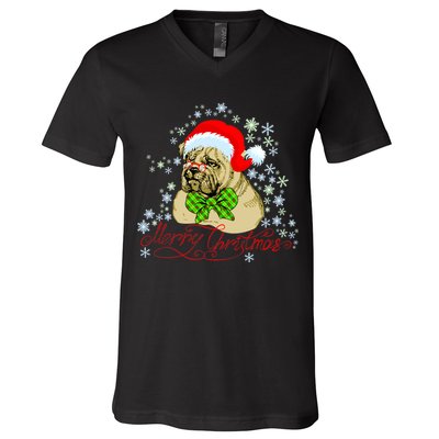 Merry Christmas Santa Pug V-Neck T-Shirt