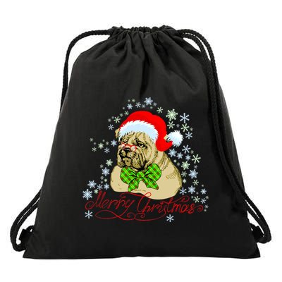 Merry Christmas Santa Pug Drawstring Bag