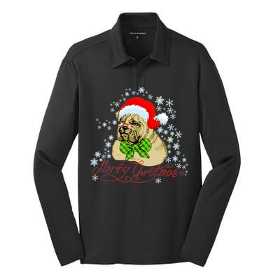 Merry Christmas Santa Pug Silk Touch Performance Long Sleeve Polo