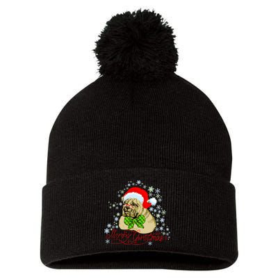 Merry Christmas Santa Pug Pom Pom 12in Knit Beanie