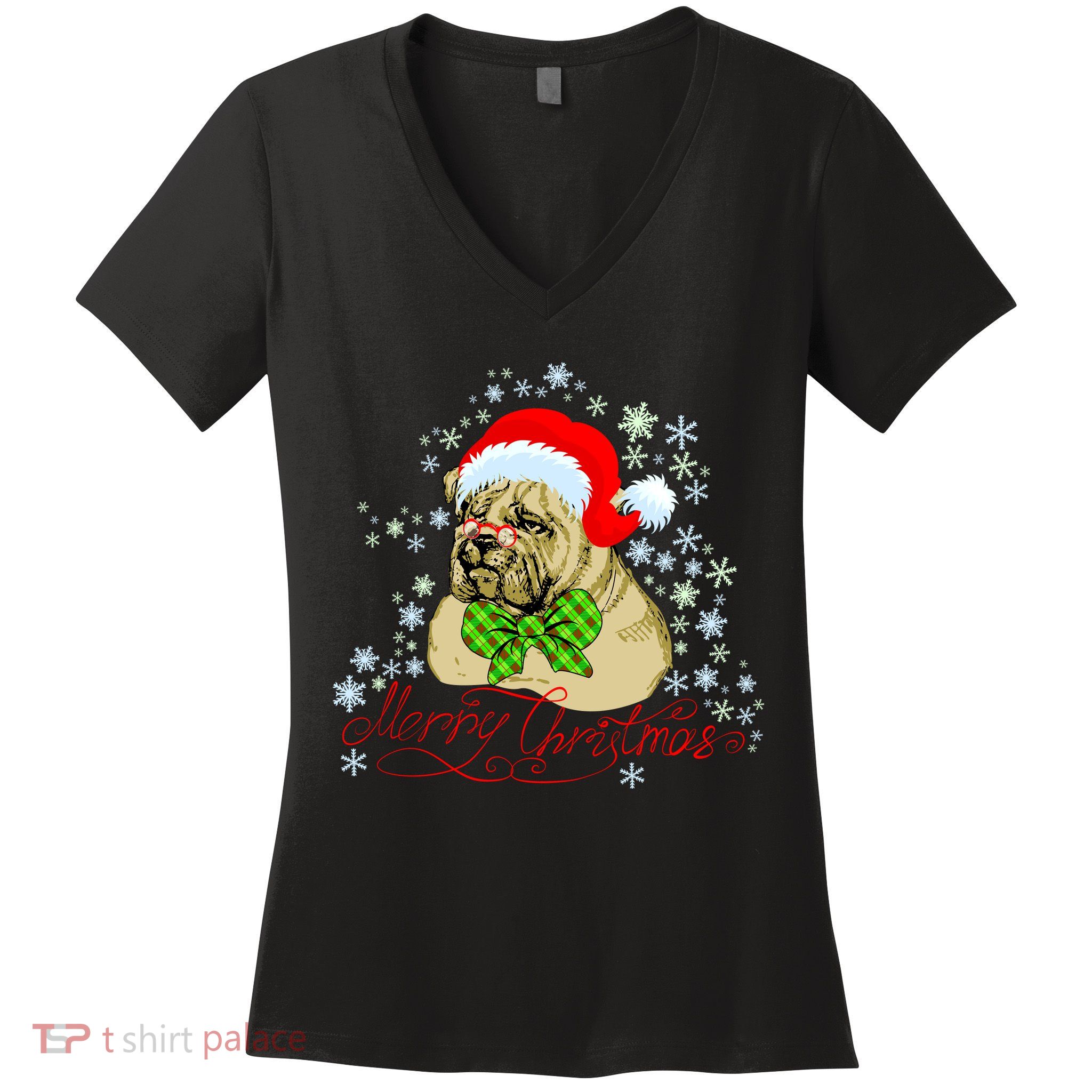 Merry Christmas Santa Pug Women's V-Neck T-Shirt
