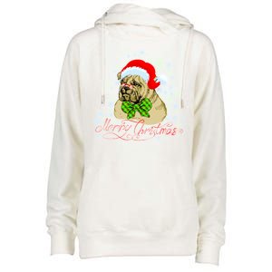 Merry Christmas Santa Pug Womens Funnel Neck Pullover Hood