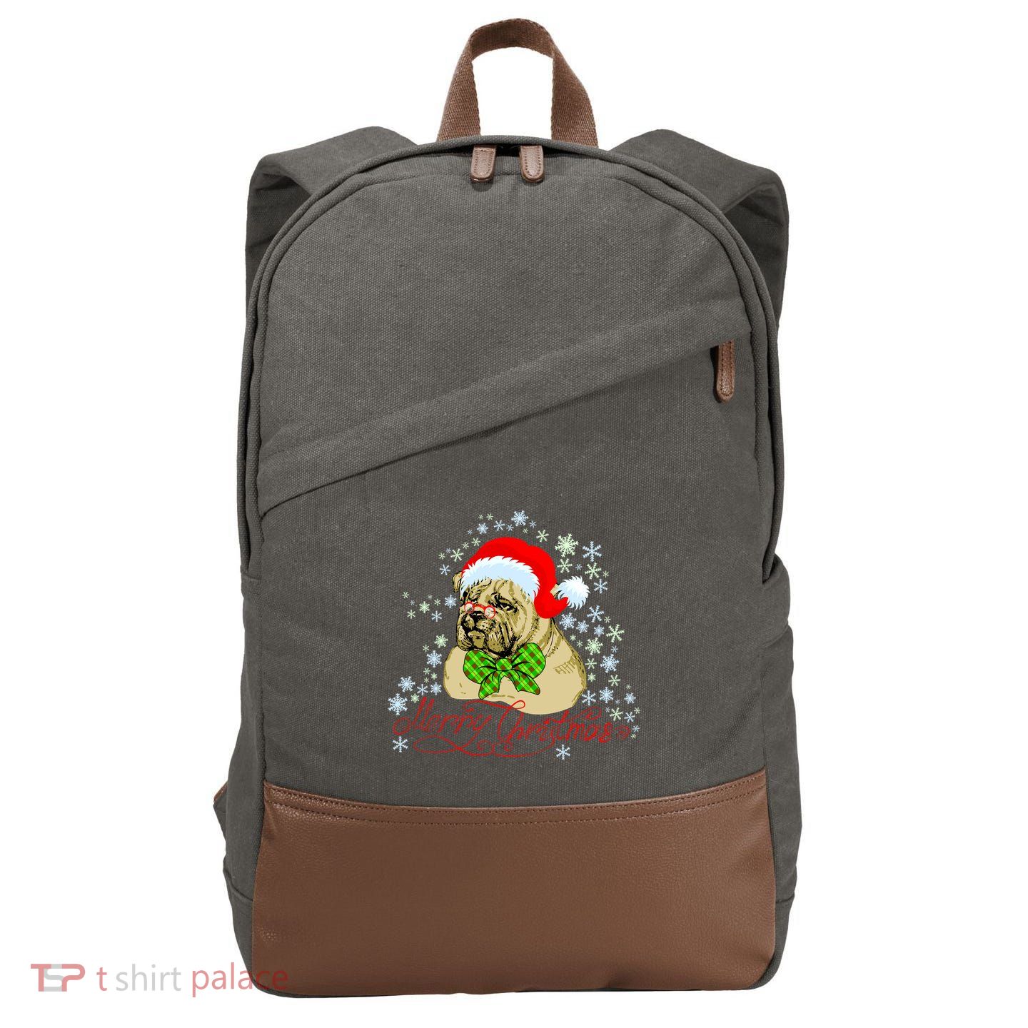 Merry Christmas Santa Pug Cotton Canvas Backpack