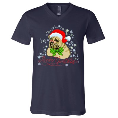 Merry Christmas Santa Pug V-Neck T-Shirt