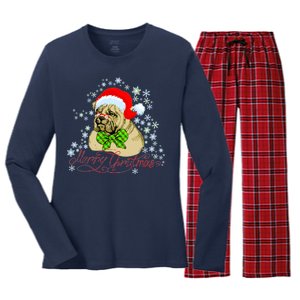 Merry Christmas Santa Pug Women's Long Sleeve Flannel Pajama Set 