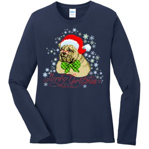 Merry Christmas Santa Pug Ladies Long Sleeve Shirt