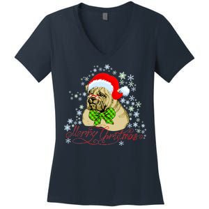 Merry Christmas Santa Pug Women's V-Neck T-Shirt