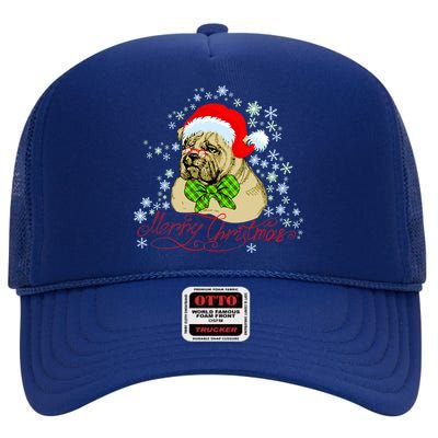 Merry Christmas Santa Pug High Crown Mesh Back Trucker Hat