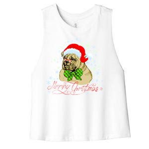 Merry Christmas Santa Pug Women's Racerback Cropped Tank