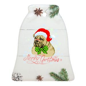 Merry Christmas Santa Pug Ceramic Bell Ornament