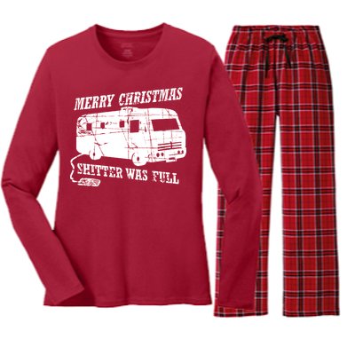 Merry Christmas Shitter Was Full Women's Long Sleeve Flannel Pajama Set 