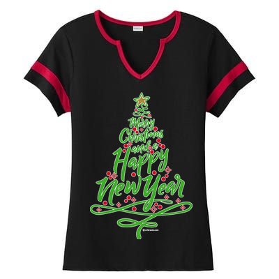 Merry Christmas Tree Ladies Halftime Notch Neck Tee