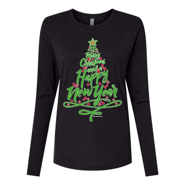 Merry Christmas Tree Womens Cotton Relaxed Long Sleeve T-Shirt