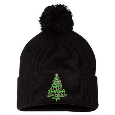 Merry Christmas Tree Pom Pom 12in Knit Beanie