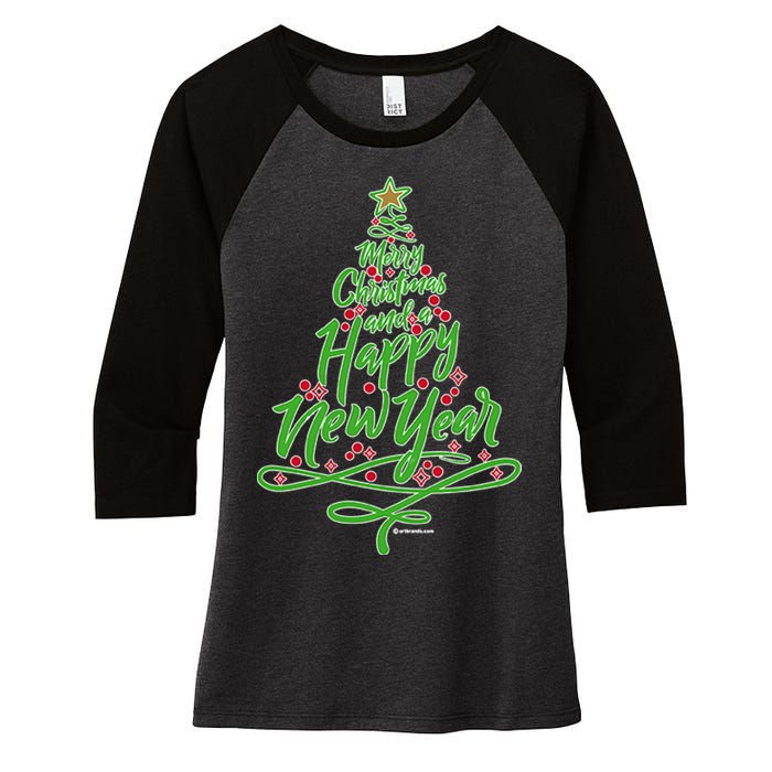 Merry Christmas Tree Women's Tri-Blend 3/4-Sleeve Raglan Shirt