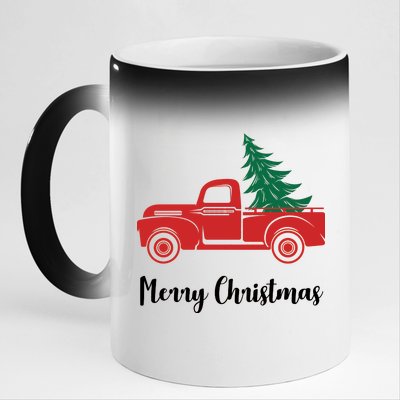 Merry Christmas Tree and Truck 11oz Black Color Changing Mug