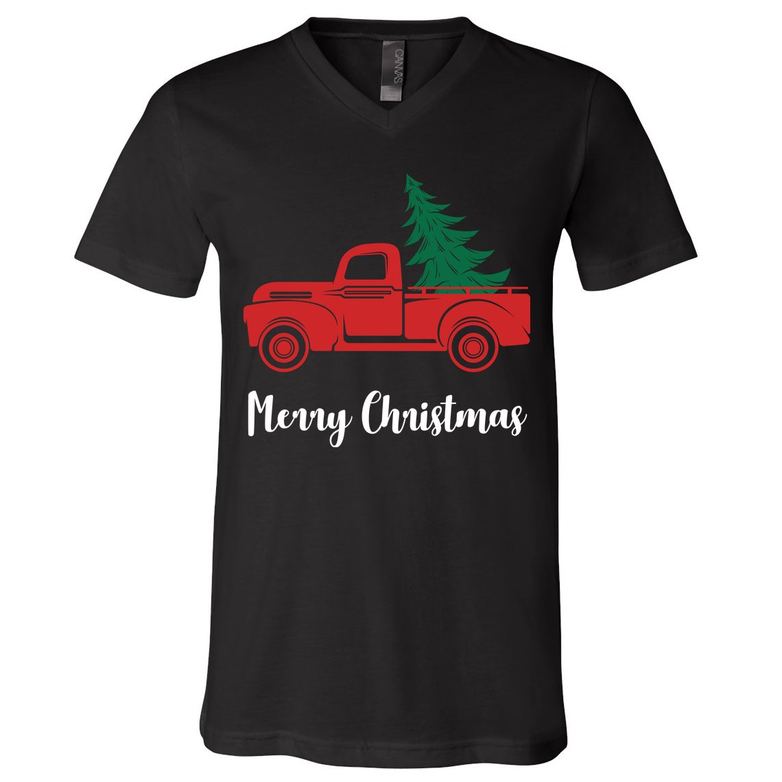 Merry Christmas Tree and Truck V-Neck T-Shirt