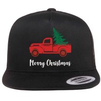 Merry Christmas Tree and Truck Flat Bill Trucker Hat