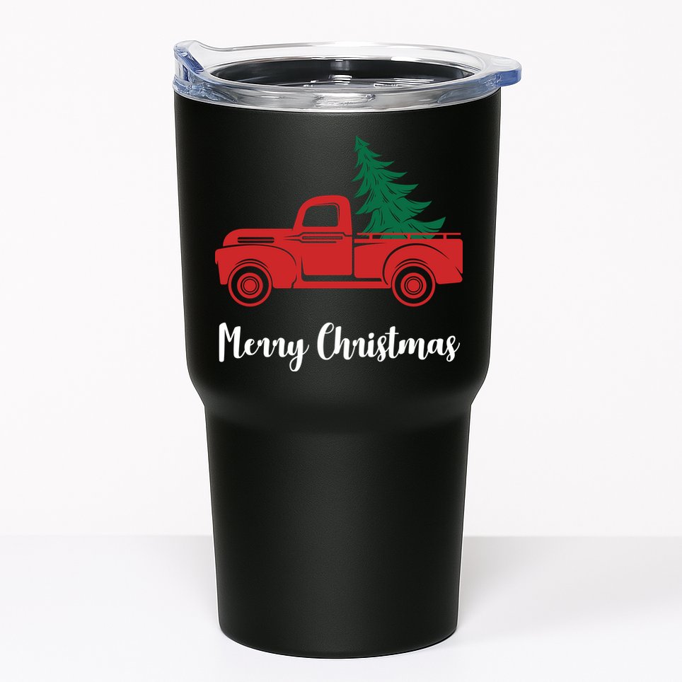 Merry Christmas Tree and Truck Tumbler