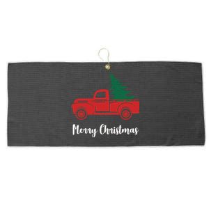 Merry Christmas Tree and Truck Large Microfiber Waffle Golf Towel