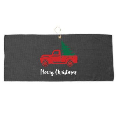 Merry Christmas Tree and Truck Large Microfiber Waffle Golf Towel